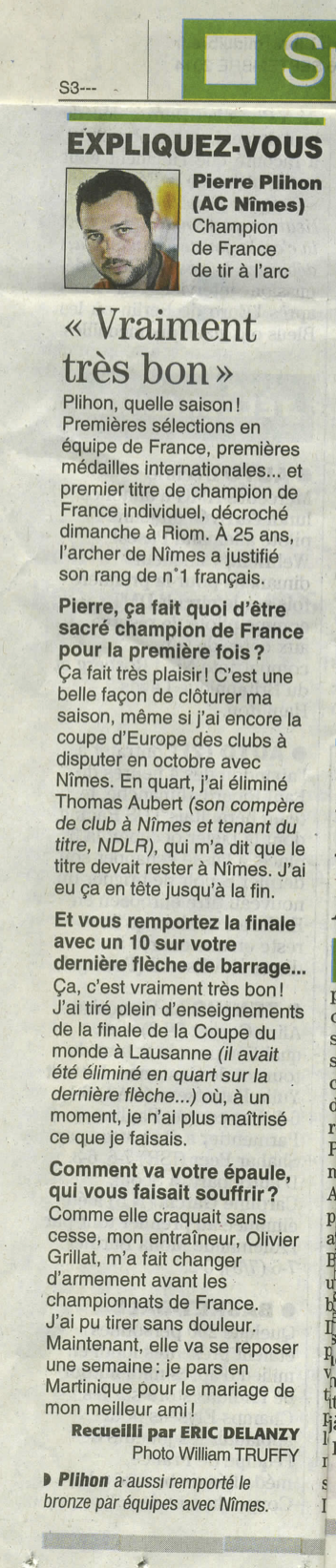 midi libre 16 septembre 2014 pierre plihon champion de france